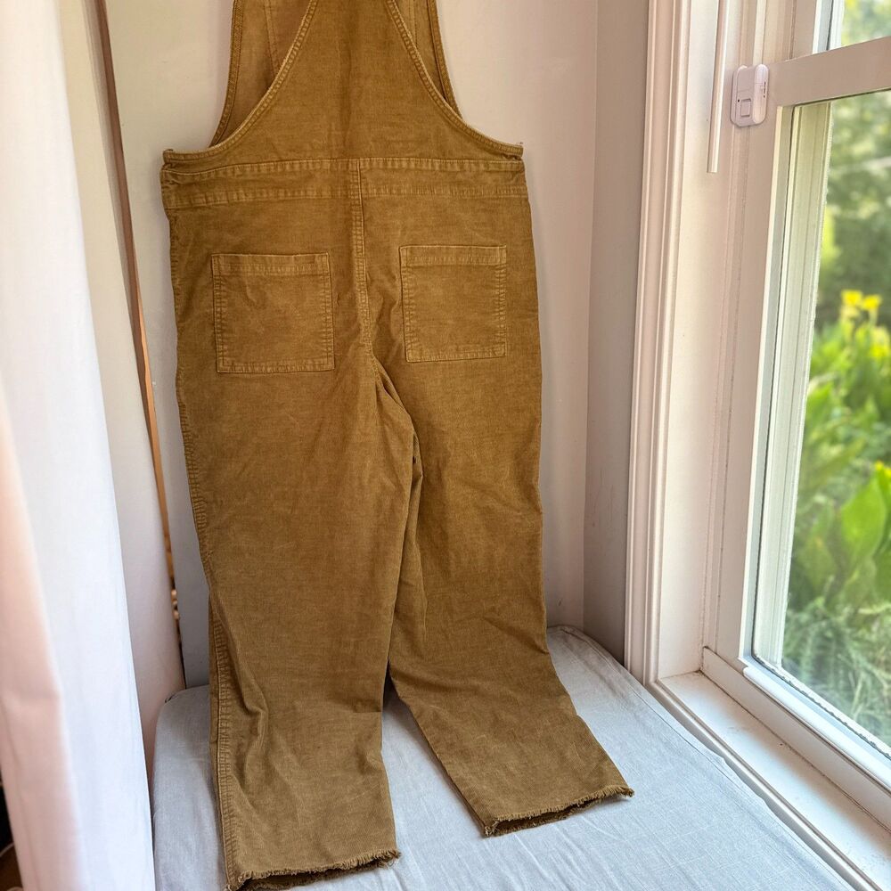 Aerie Women's Medium Brown Corduroy Overalls Adjustable Straps Fall Raw Hem - Picture 3 of 11